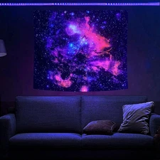 Blacklight Galaxy Tapestry Starry Sky UV Reactive Neon S: 39 x 30, Style-d 
