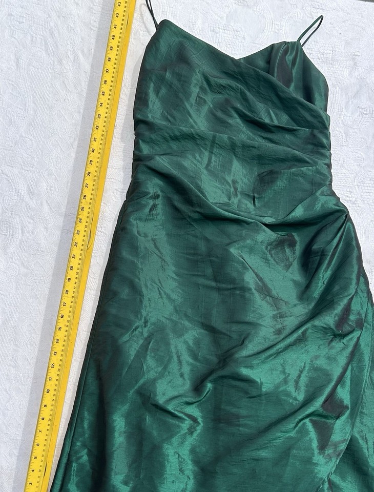 Paco Womens Green Satin Slip Dress Cowl Neck Midi Zip Strappy Sleeveless 18