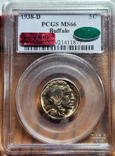 1938 D Buffalo Nickel PSGS MS66 CAC & EYE APPEAL SEAL