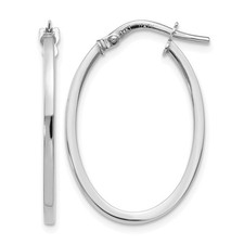 14K White Gold Polished Oval Hoop Earrings 1.01g, L- 27mm, W- 18mm for Mom