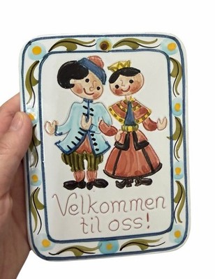 Vintage Norwegian Hand Painted Wall Hanging Plaque Welcome Signed Erik Nossum