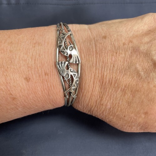 Sterling Silver Native American Kokopelli Cuff Bracelet - Navajo - Picture 2 of 7