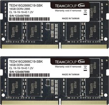 TEAMGROUP Elite DDR4 32GB Kit 2 x 16GB 2666MHz PC4-21300 CL19 Unbuffered