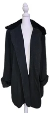 VTG Nina Ricci Coat Womens M / L Black Wool Cashmere Fur Collar 80s QUALITY