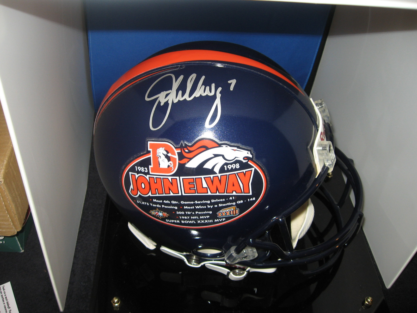 DENVER BRONCOS HOF JOHN ELWAY RETIREMENT PROLINE HELMET MOUNTED