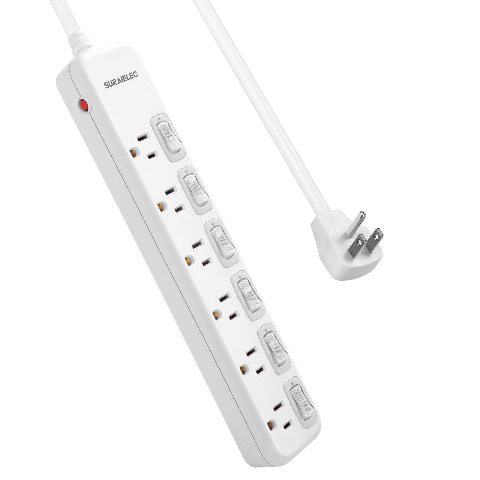 Power Strip Individual Switches, 8 FT Long Flat Plug Extension Cord, 6 Outlet...