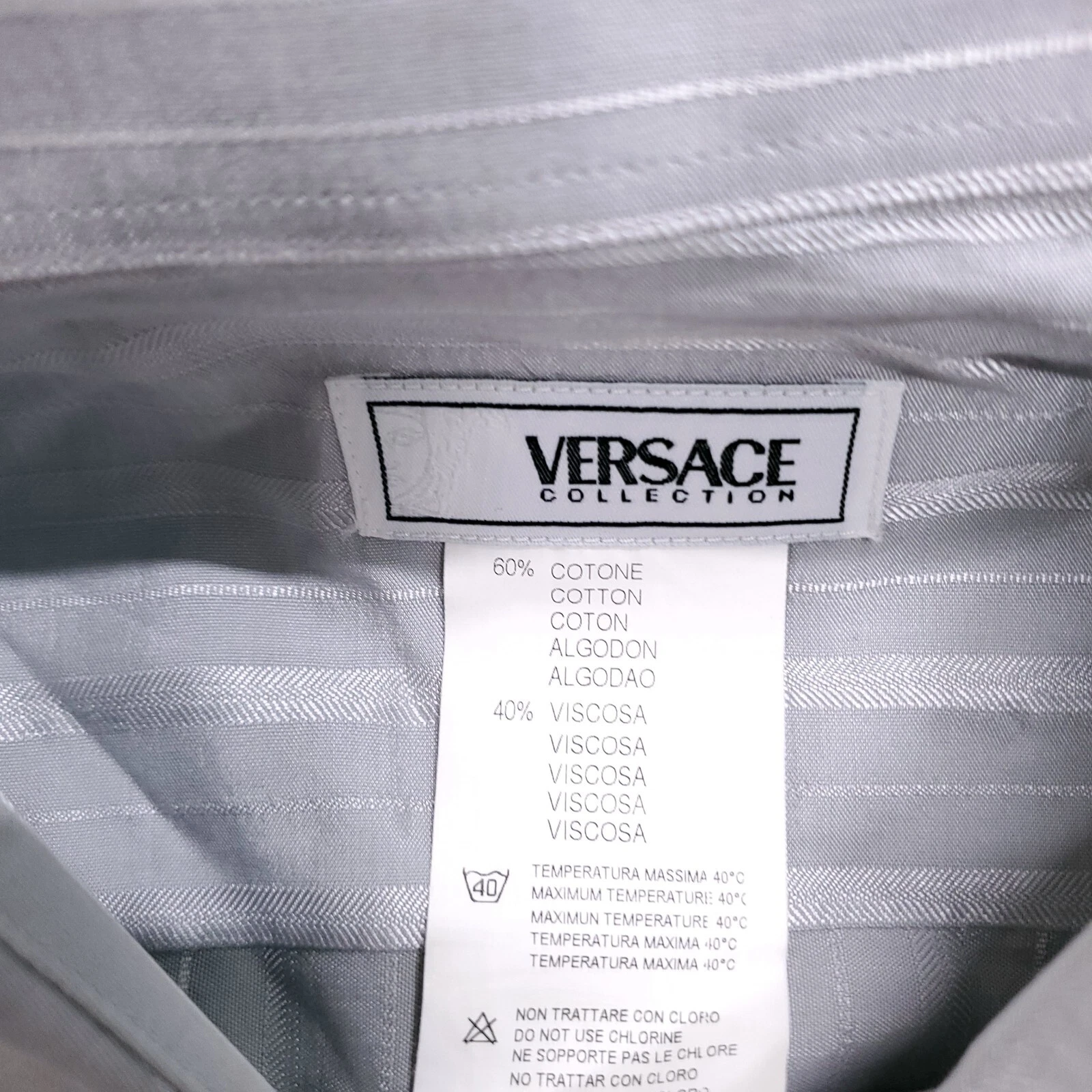 Versace Collezione Abito Camicia Uomo Tg 19 47 Grigio Argento Polsino Francese Bottoni