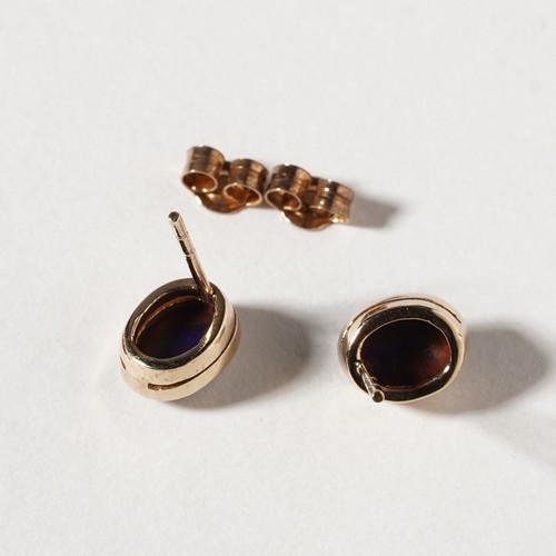 Vintage Oval Blue Cabochon 9ct Yellow Gold Stud Earrings Bezel Set Minimal - Picture 6 of 9