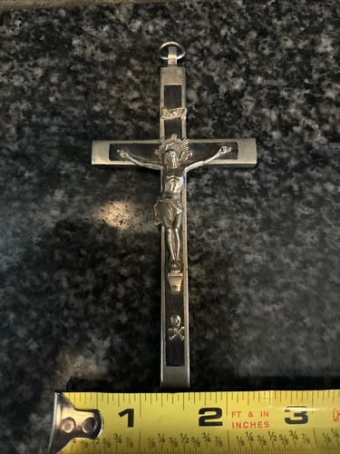 Vintage Deutsches Brustkruzifix Totenkopf/ Kreuzknochen Kreuz Silber/Ebenholz Antik - Bild 3 von 8