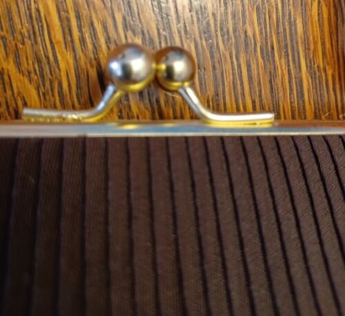 VTG 1950's Brown Fabric with Honey Bakelite Handled Art Deco Bag - Picture 10 of 12