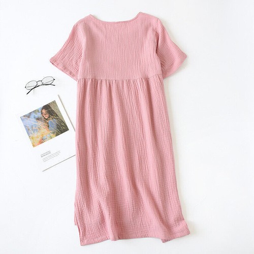 Damen Nachtkleid Nachtwäsche Gaze Baumwolle Nachthemd Schlafshirt Loungewear - Bild 17 von 28