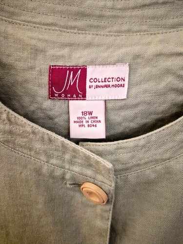 JM Collection 100% Linen Light Green Button Front Shirt Jacket Size 18W EUC - Picture 6 of 6