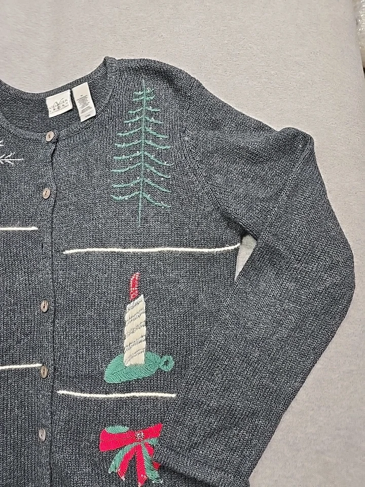 Cárdigan deportivo Villager para mujer gris medio bordado con cuentas de Navidad Foto 4 de 4