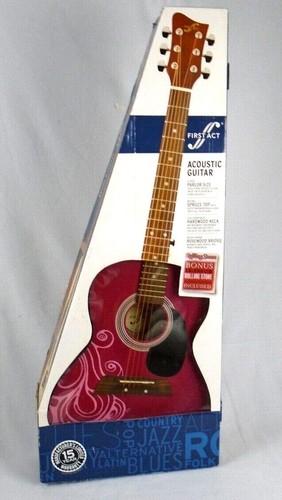 First Act Pink Acoustic 6 String Scroll Design Guitar Original Box Guide MG359 - Picture 6 of 11