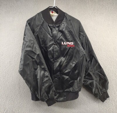 Vintage 80s Westark Lund Boats Embroidered Satin Snap Jacket Size M USA Made