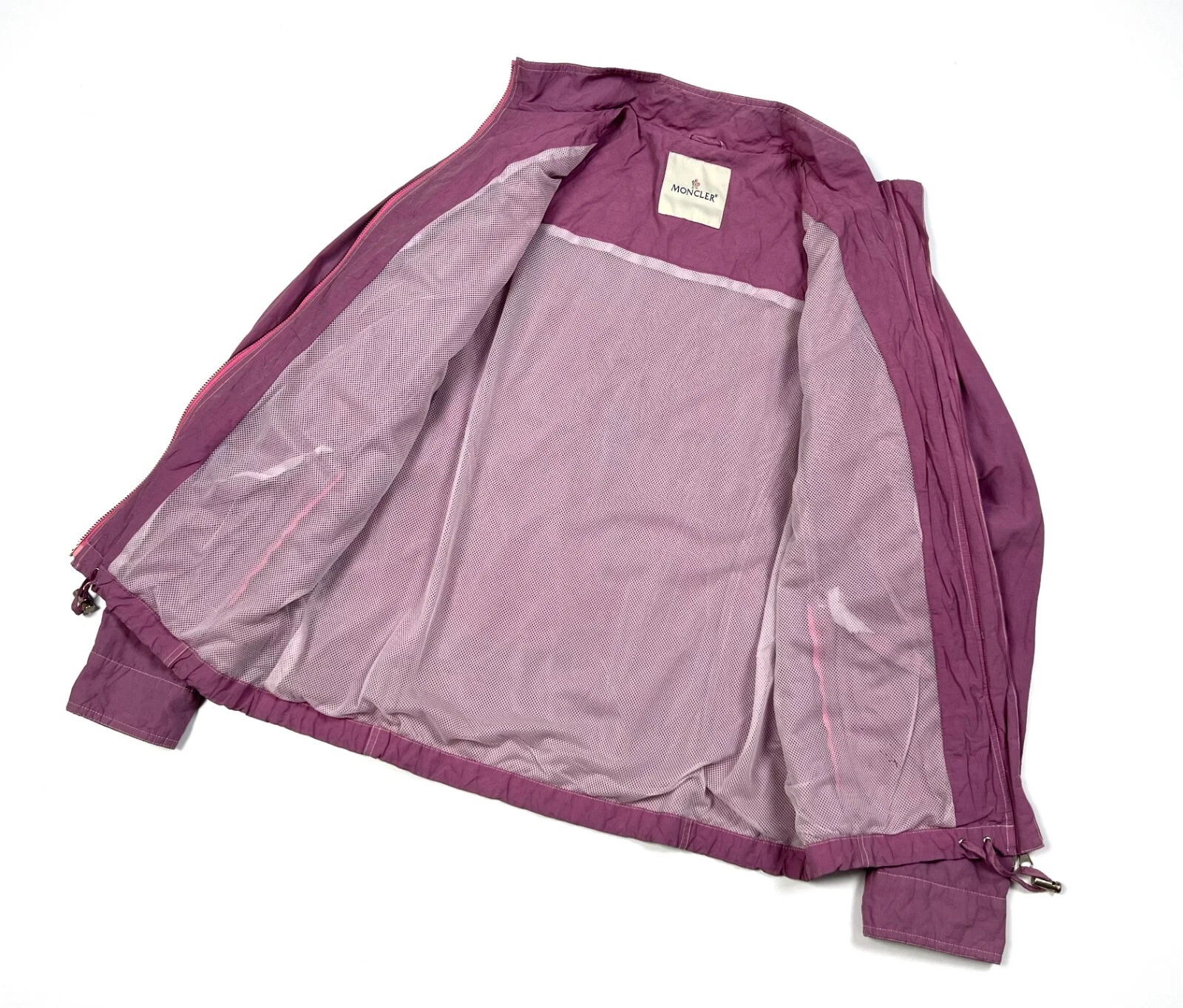 Giacca a vento originale donna MONCLER viola grande logo nylon casual taglia M L