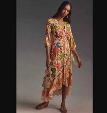 New women's XS Farm Rio x Anthropologie long-sleeve v-neck wrap midi dress