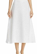 NWT 178 Eileen Fisher WHITE Organic Linen A-Line Calf Length Skirt S M