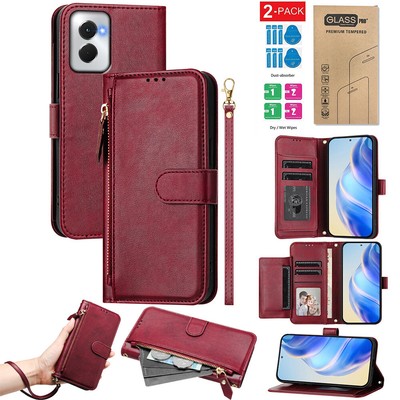 For Motorola G 5G 2025 2024 2023 Edge40 Leather Wallet Phone Case + Screen Glass