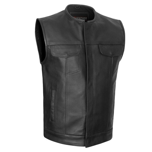 MOTORCYCLE TALL CLUB VEST STYLE COWHIDE LEATHER BIKER VEST - Picture 3 of 7