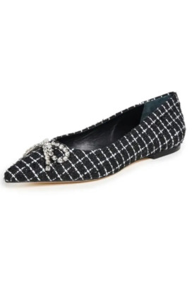 $330 LARROUDE lee ballet flats BOW CRYSTALS TWEED POINTY BLACK WHITE 7.5 (TE10)