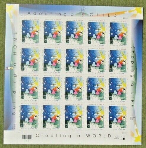 Four Sheets x 20 =80 of ADOPTING A CHILD STAMP 33¢ US Postage Stamps. USA # 3398 - Picture 2 of 6