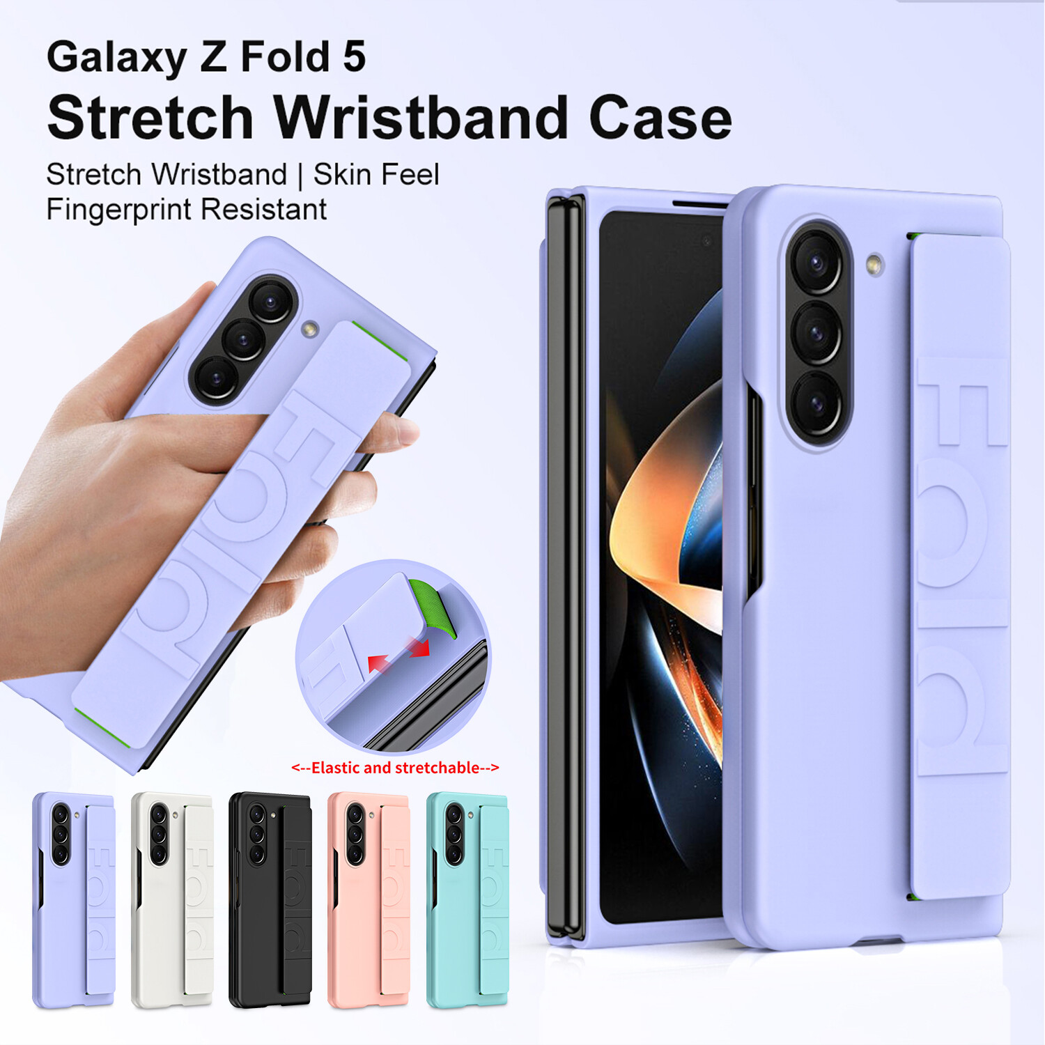 For Samsung Galaxy Z Fold 6 5/4/3/2 Elastic Wristband Anti-Fingerprint Slim Case-image