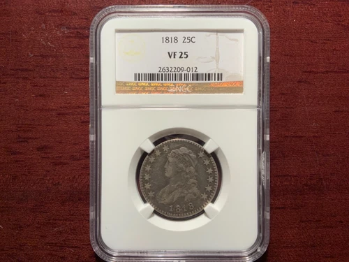 1818-P Capped Bust Silver Quarter 25C NGC VF 25 Type 1, Large Size RARE