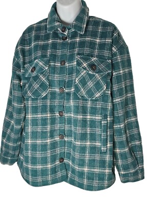 Thread & Supply Womens Jacket Small Green Long Sleeve Plaid Flannel Shaket New