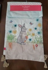 Isaac Mizrahi Easter themed table runner, cute bunny with embroidered flowers 
