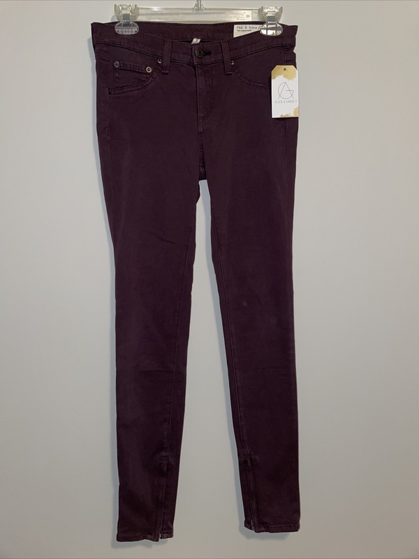 Rag & Bone "Legging Zipper" Maroon Skinny Leg Jeans W/Ankle Zippers, Size 26