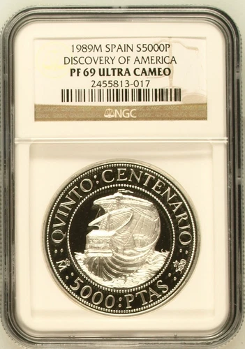 1989M Spain 5000 Pesetas Silver Discovery of America PF 69 NGC