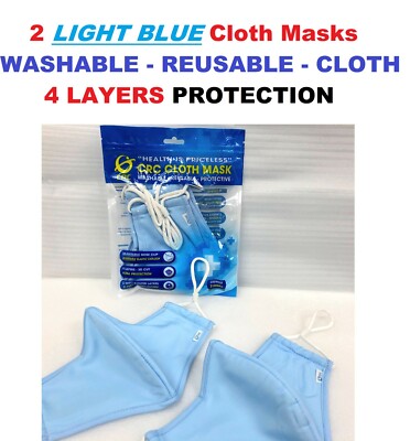 2 Unisex Adult pastel BABY BLUE Face Masks REUSABLE WASHABLE ADJUSTABLE Masks 