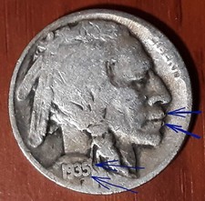 1935/7 PDS Buffalo 5C Valuable & Errors: Double Die Rev- Lamination- Bugs Bunny.