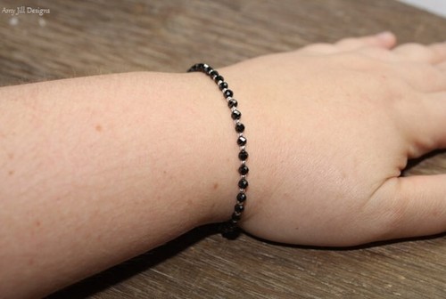 Black Spinal Faceted Round & Silver Filled Beaded Adjustable Woman Bracelet 6-9" - Picture 5 of 8