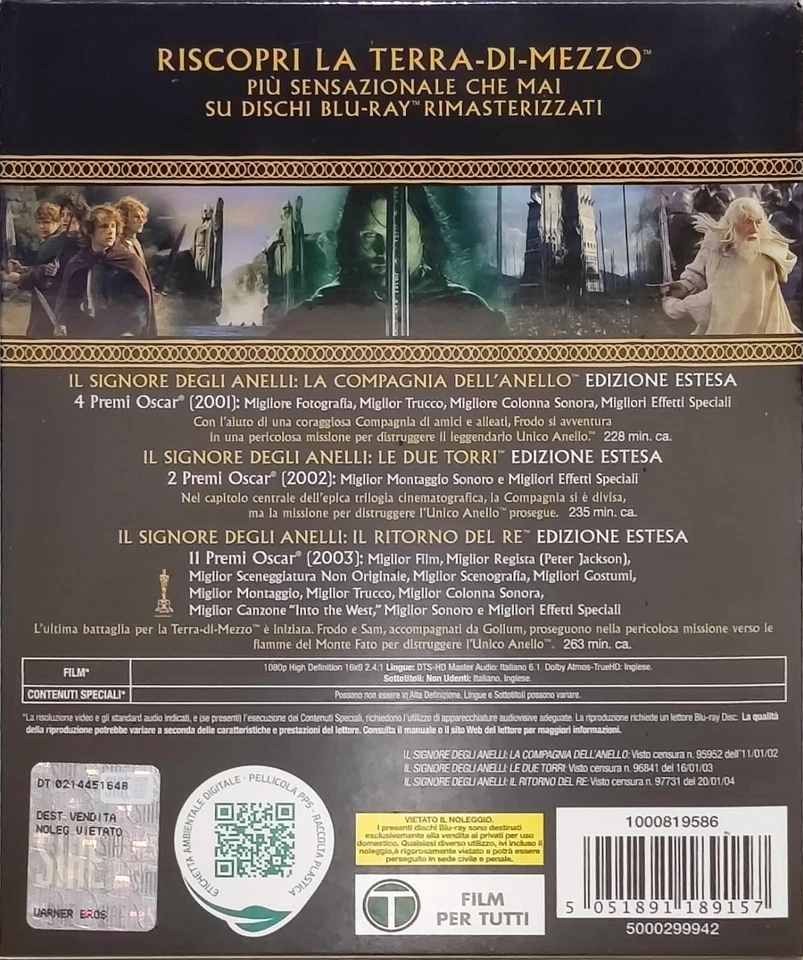IL SIGNORE DEGLI ANELLI – TRILOGIA EDIZIONE ESTESA RIMASTERIZZATA – 6 BLU-RAY - Immagine 2 di 2