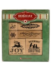 Inkadinkado Holiday Rubber Stamp 6 Piece Set Wood-Mounted NIB  SEALED