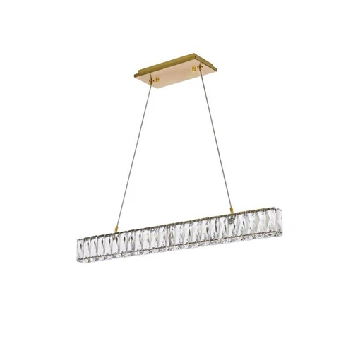 Elegant Lighting Monroe 31" Metal and Crystal LED Linear pendant in Gold - Picture 3 of 8