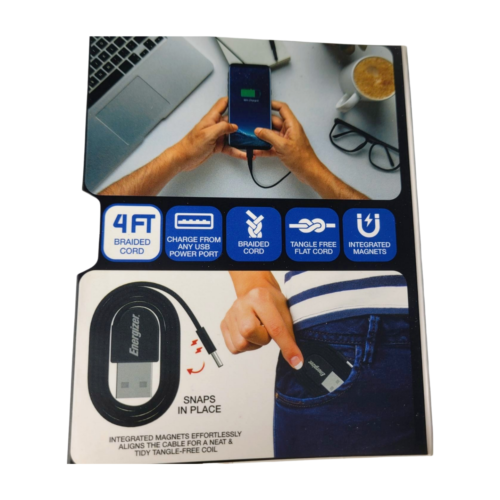 ENERGIZER ULTIMATE Tangle-free Braided Magnetic Cable 4FT USB A to TYPE-C Black - Picture 4 of 8