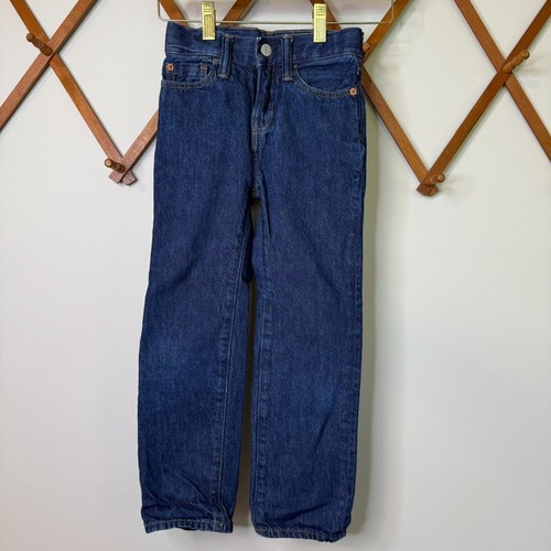 Gap Kids 90s Original Straight Jeans 6 Slim Dark Wash With Adjustable Waist Tabs - Picture 2 of 6