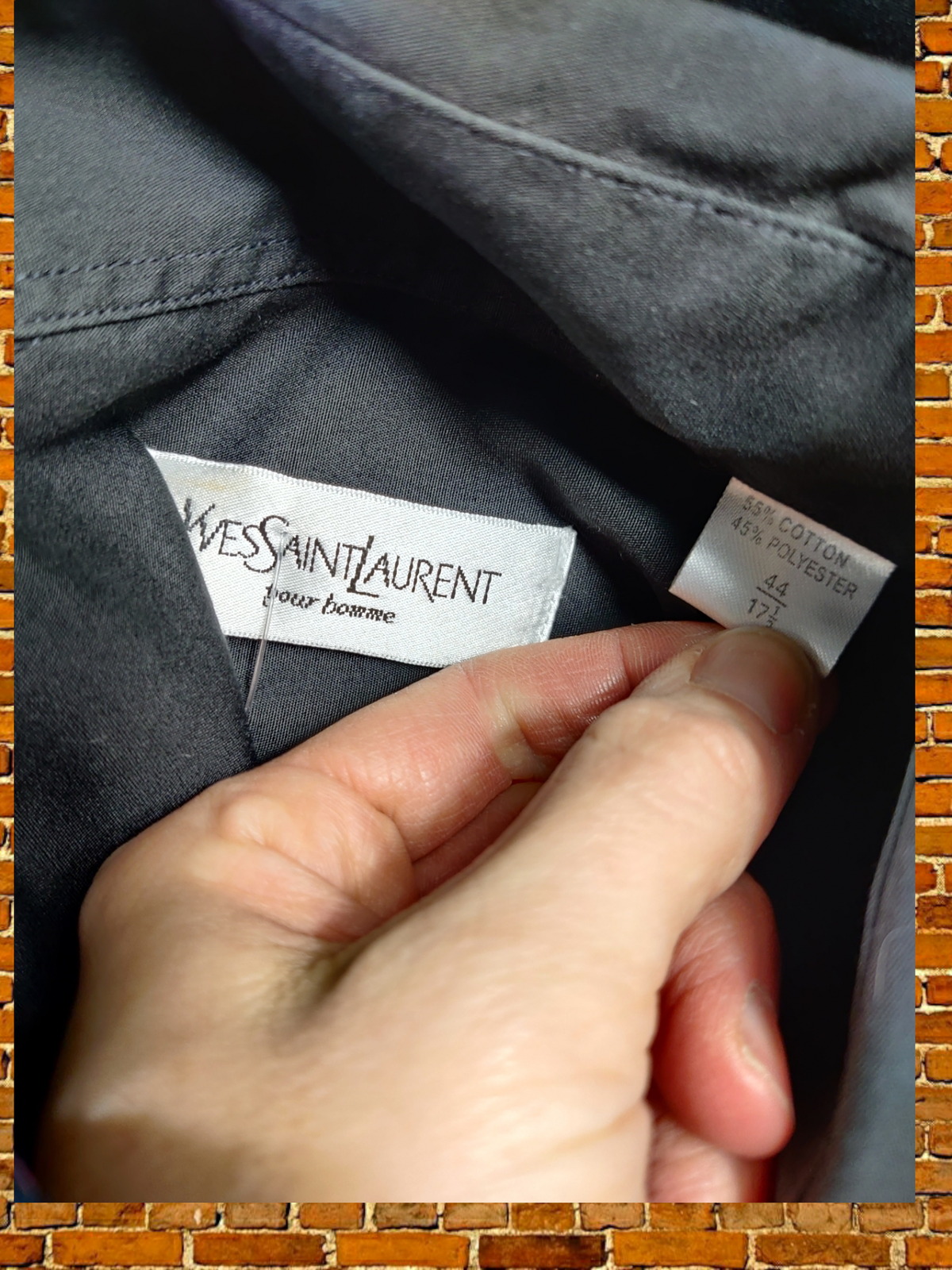 CAMICIA UOMO YVES SAINT LAURENT YSL TAGLIA 17 5" NERA FORMALE DOPPIO POLSINO LAVORO FESTA