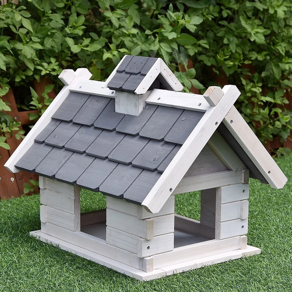 Vogelfutterhaus Vogelhaus Futterstation Grau Weiß Holz Vogelvilla Vogelhäuschen - Bild 2 von 4