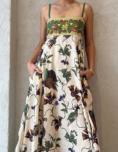 Mujeres Maxi Vestido Largo Colorido - Un Patrón Forrado Boho Tropical Solero GRANDE - Imagen 5 de 9