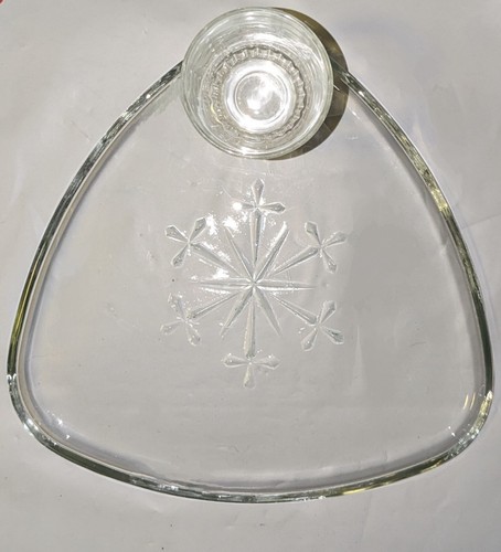 Indiana Glass Snowflake Snack Plate and Arcoroc Juice Glass Clear Luncheon Set - Picture 5 of 9