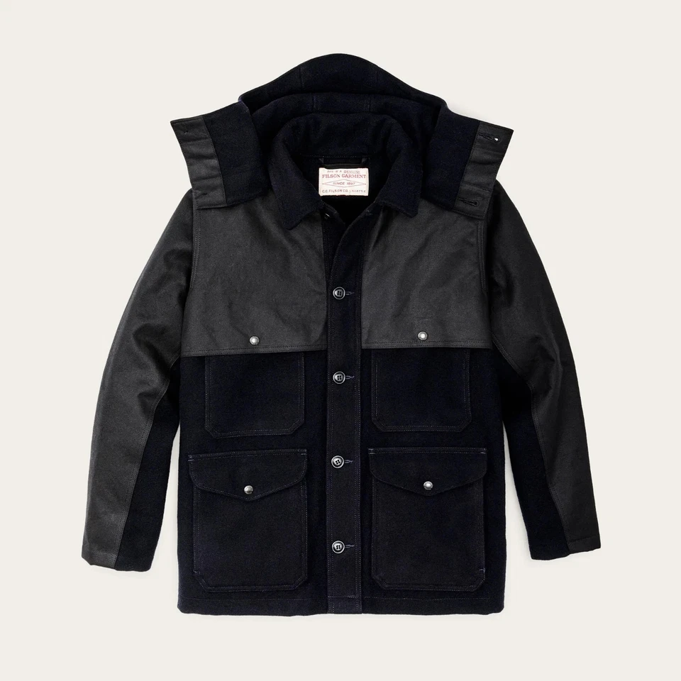 Filson Mackinaw Wool Double Coat - XS & S - 20263381 Dark Navy Waxed Tin Cloth - Image 2 of 4