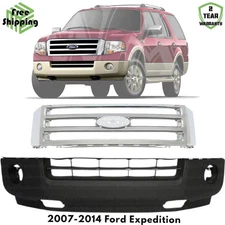 Front Bumper Cover Fascia & Grille Assembly Kit For 2007-2014 Ford Expedition