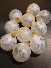 Set Of 10 Frosted Glass Christmas Ornaments. Holiday Tree. White Frosted.