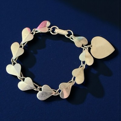 Coro Bracelet Vintage Charm Blue Enamel Leaf Signed Silver Tone