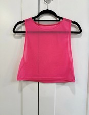 Tiger Friday Women s Pink Mesh Cropped Crew Neck Lightweight Tank Top Size L