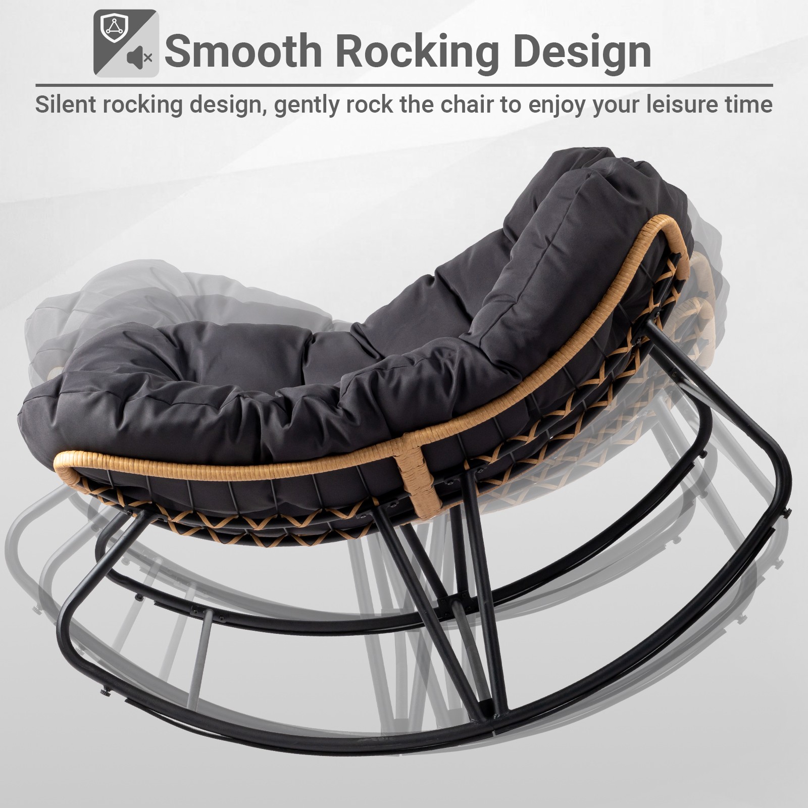In/Outdoor 38inch Rocking Oversized Patio PE Wicker Egg Rattan Lounge Chair